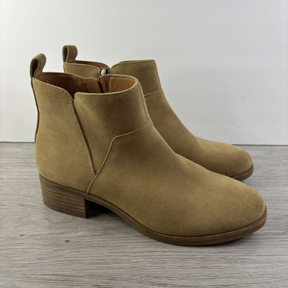 Lucky Brand Prenma Suede Heeled Ankle Booties Beige Women's Sz 8.5